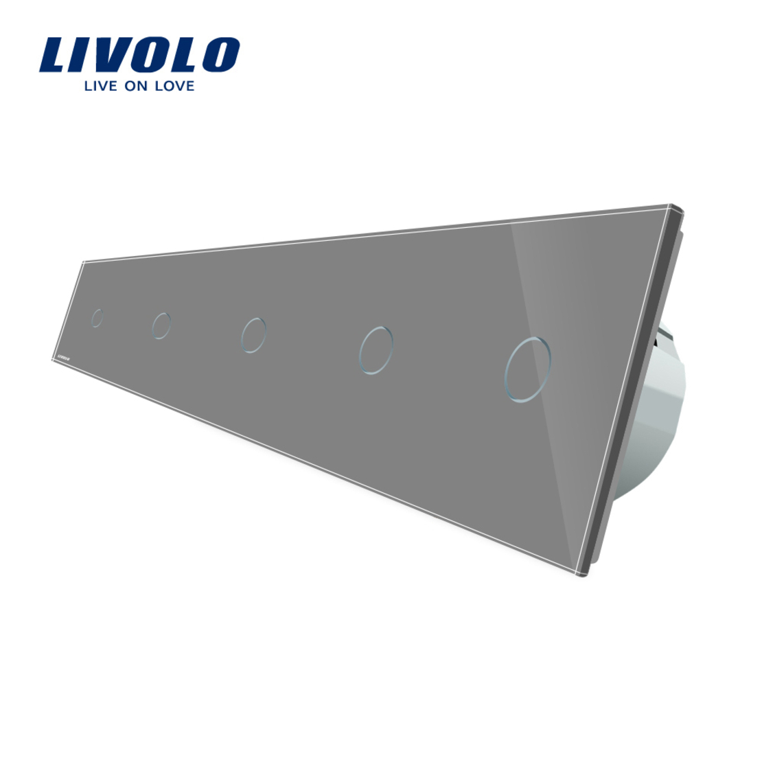 Intrerupator LIVOLO cu touch din sticla cu 5 intrerupatoare simple, gri