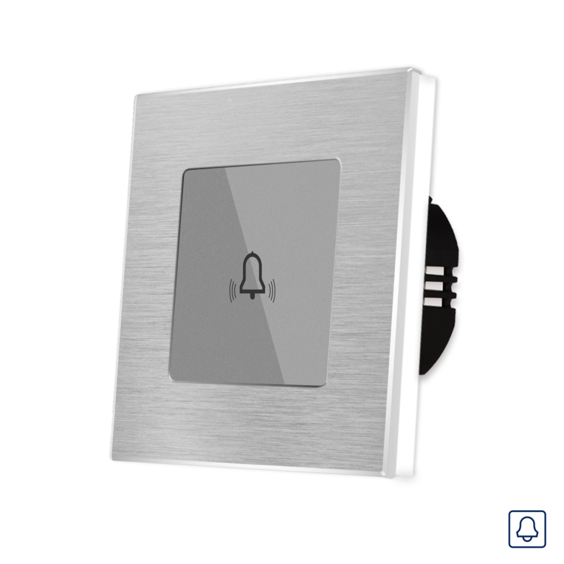 Buton Sonerie cu Touch, cu Revenire, din Sticla si Rama de Aluminiu LUXION, gri