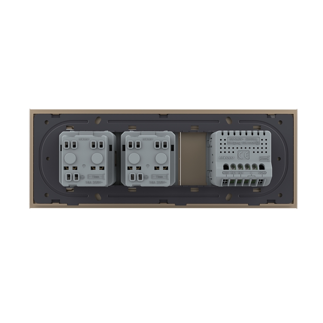 Intrerupator Dublu + 2 Prize LIVOLO cu Rama Din Sticla, Standard Italian, 6M, auriu