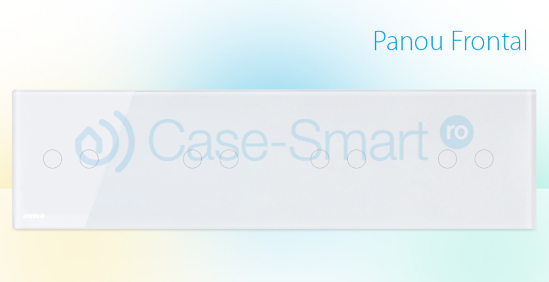 Panou intrerupator dublu+dublu+dublu+dublu cu touch Livolo din sticla, alb