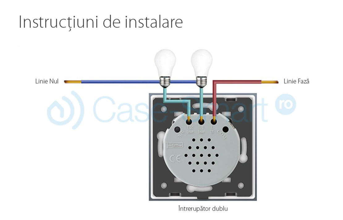 Intrerupator dublu + simplu cu touch Livolo din sticla, negru