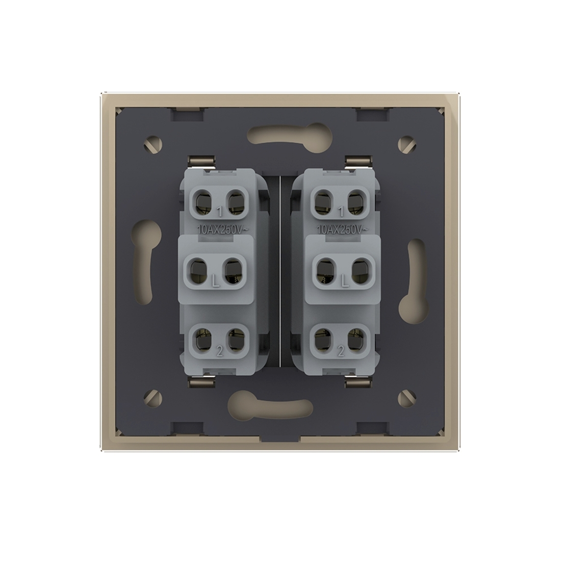 Intrerupator Dublu Mecanic Cap Scara LIVOLO cu Rama din Sticla - Serie Noua, auriu