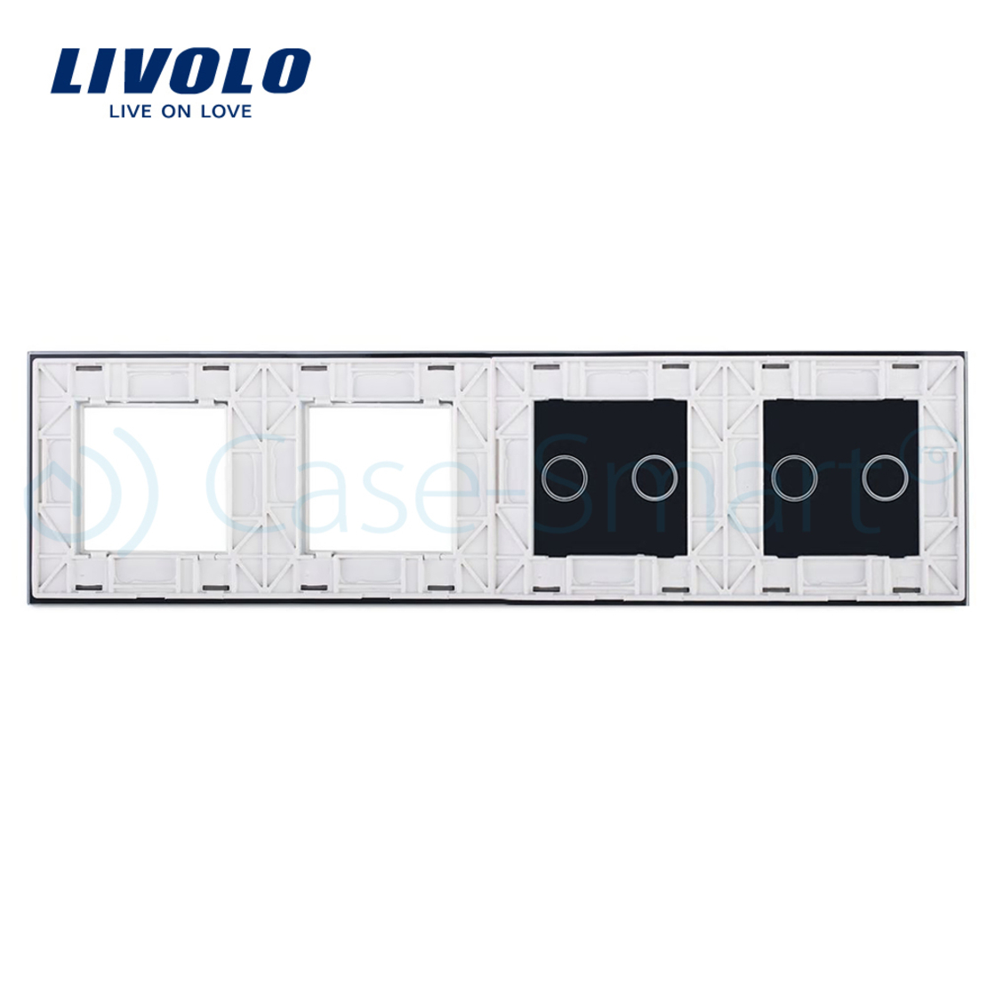 Panou 2 intrerupatoare duble cu touch si 2 prize LIVOLO din sticla, alb