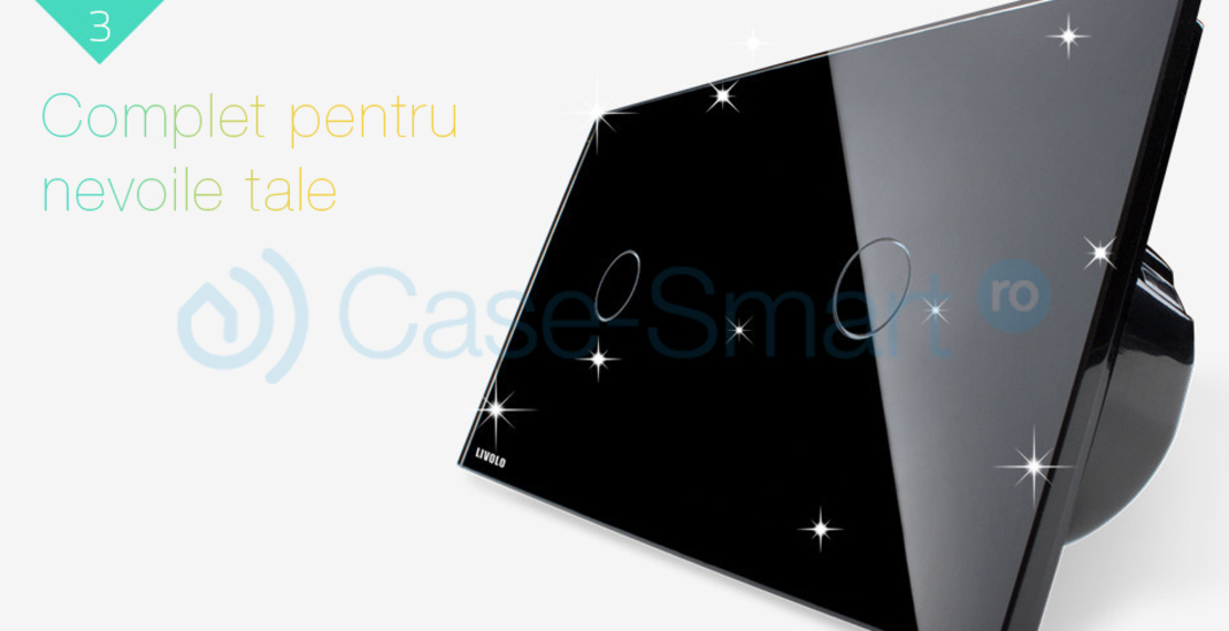Panou intrerupator simplu+simplu cu touch Livolo din sticla, negru