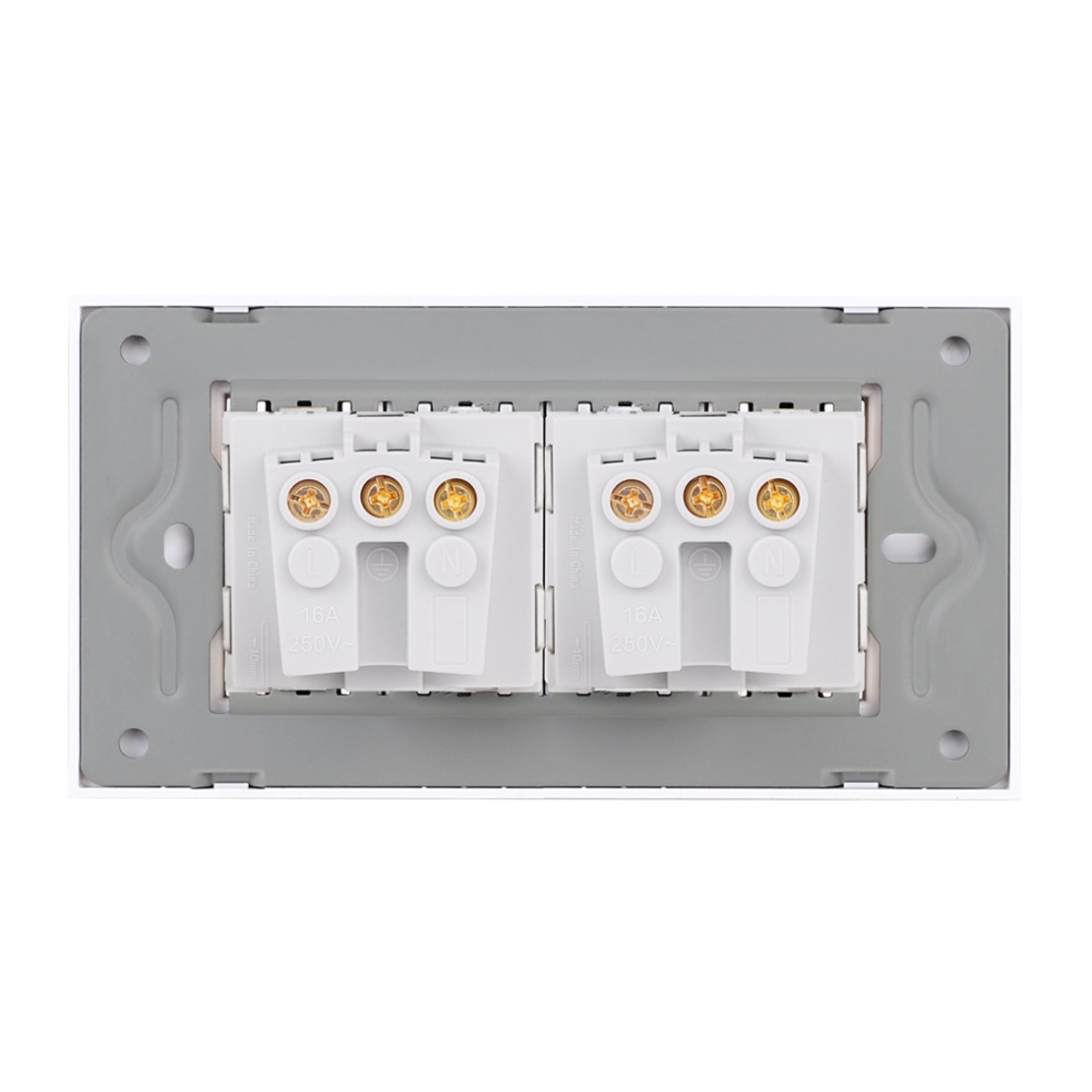 Priza Dubla cu Rama din Sticla LUXION, Standard Italian, 4M, auriu