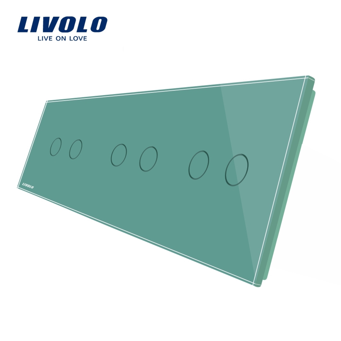 Panou intrerupator dublu+dublu+dublu cu touch Livolo din sticla, verde