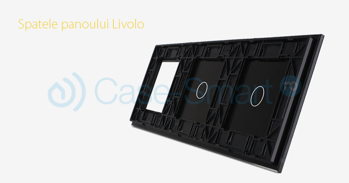Panou 2 intrerupatoare simple cu touch si priza Livolo din sticla, negru