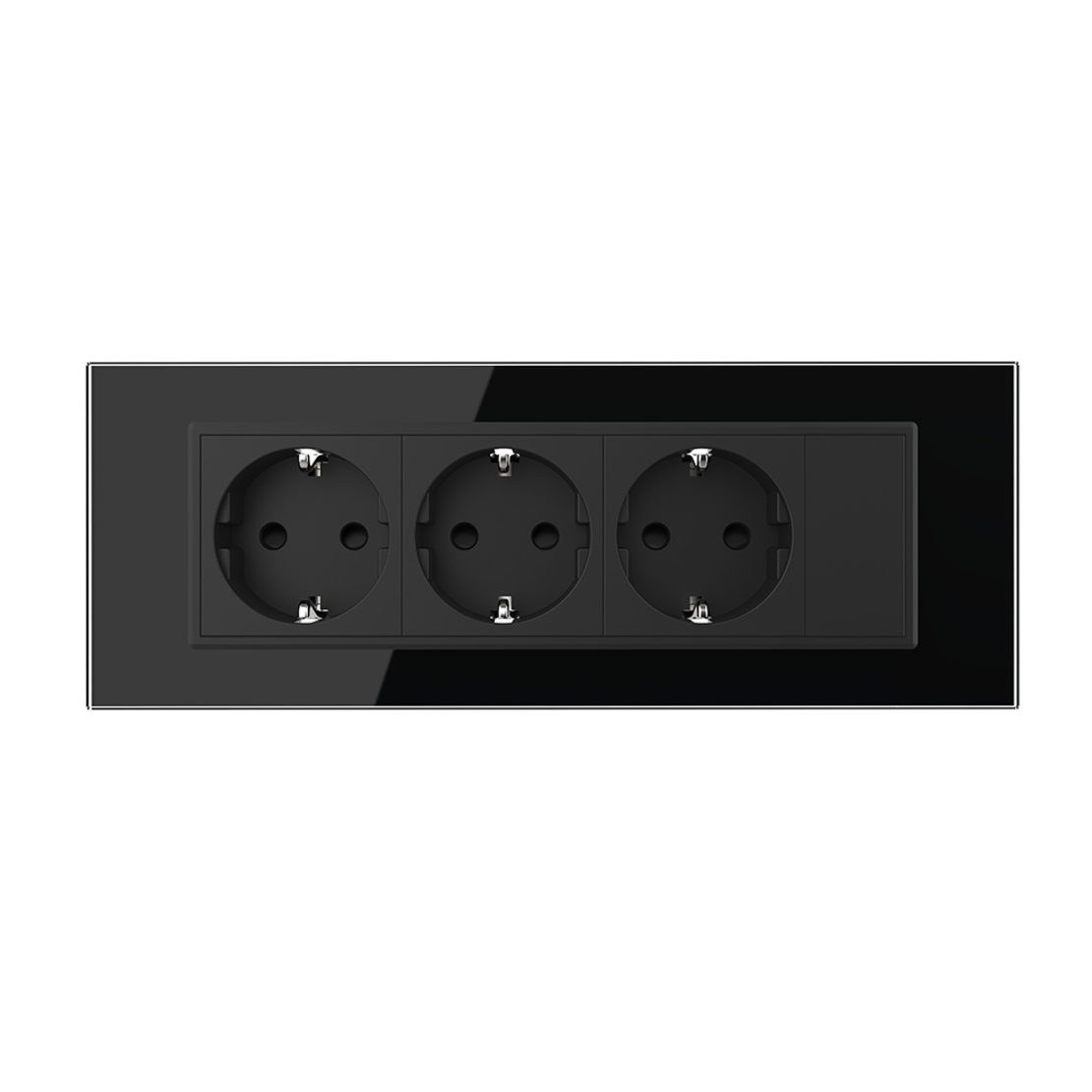 Priza tripla cu blank Livolo cu rama din sticla 6/7 module - standard Italian, negru