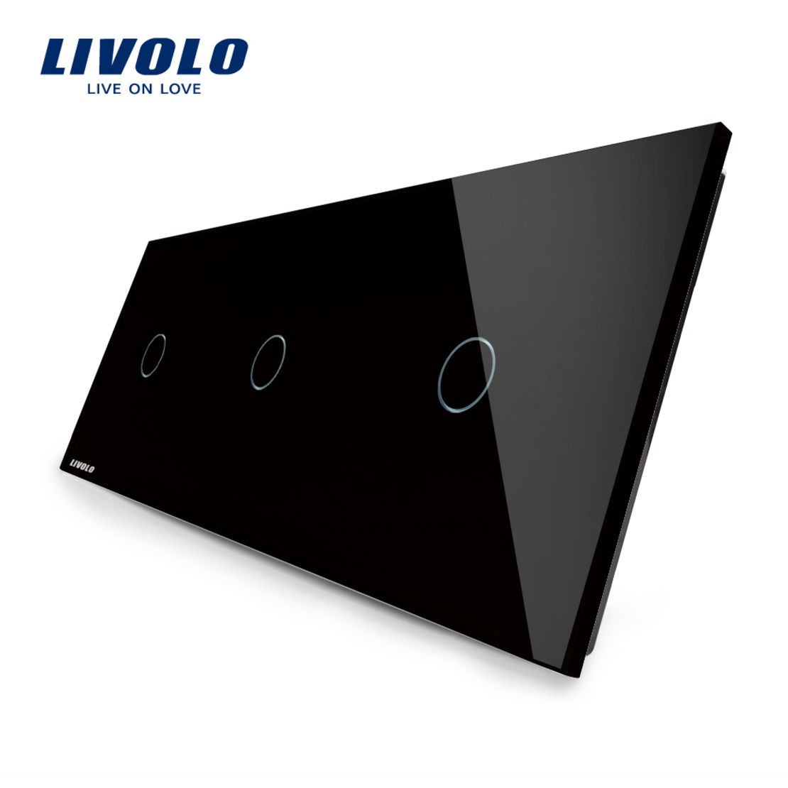 Panou intrerupator simplu+simplu+simplu cu touch Livolo din sticla, negru