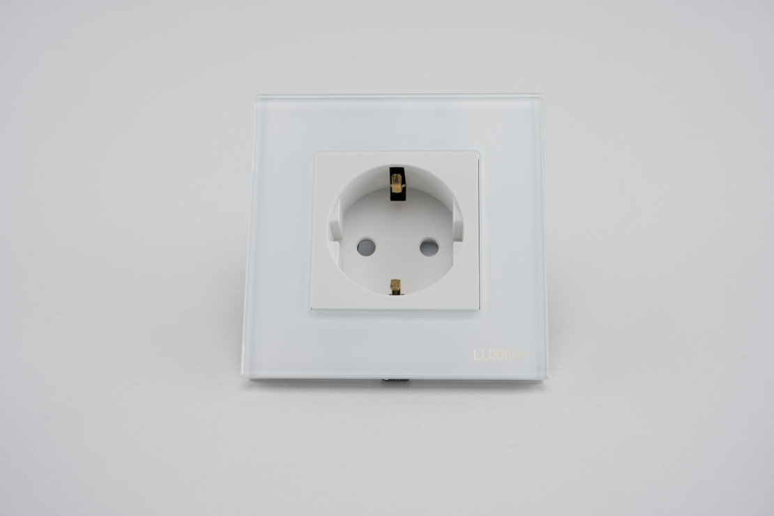 Priza Simpla LUXION cu Rama din Sticla, alb