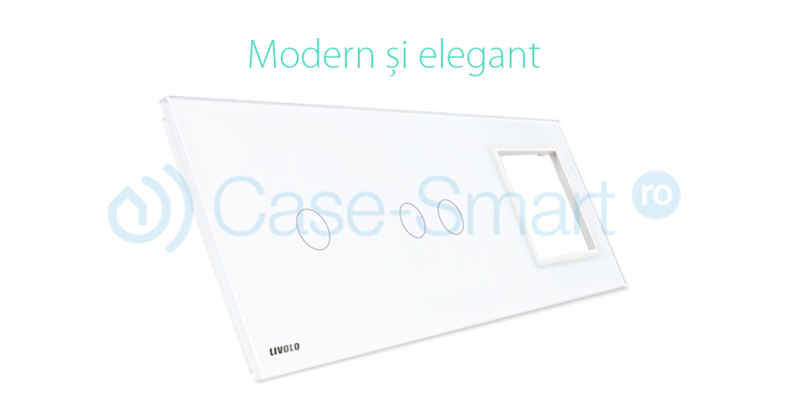 Panou intrerupator simplu+dublu+ priza Livolo din sticla, alb