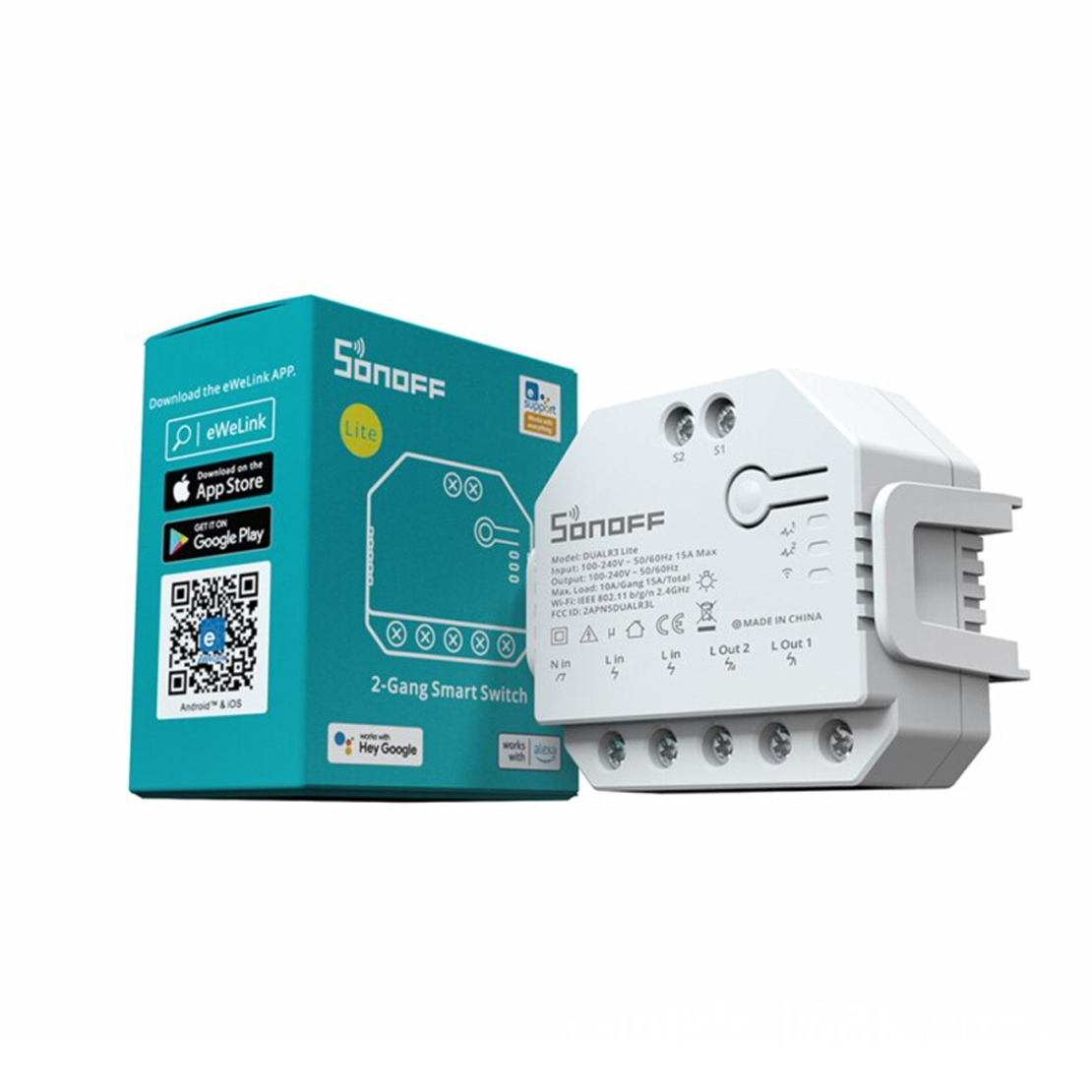 Releu Sonoff Dual R3 Lite cu 2 canale, Programari, Wi-Fi 2.4 GHz