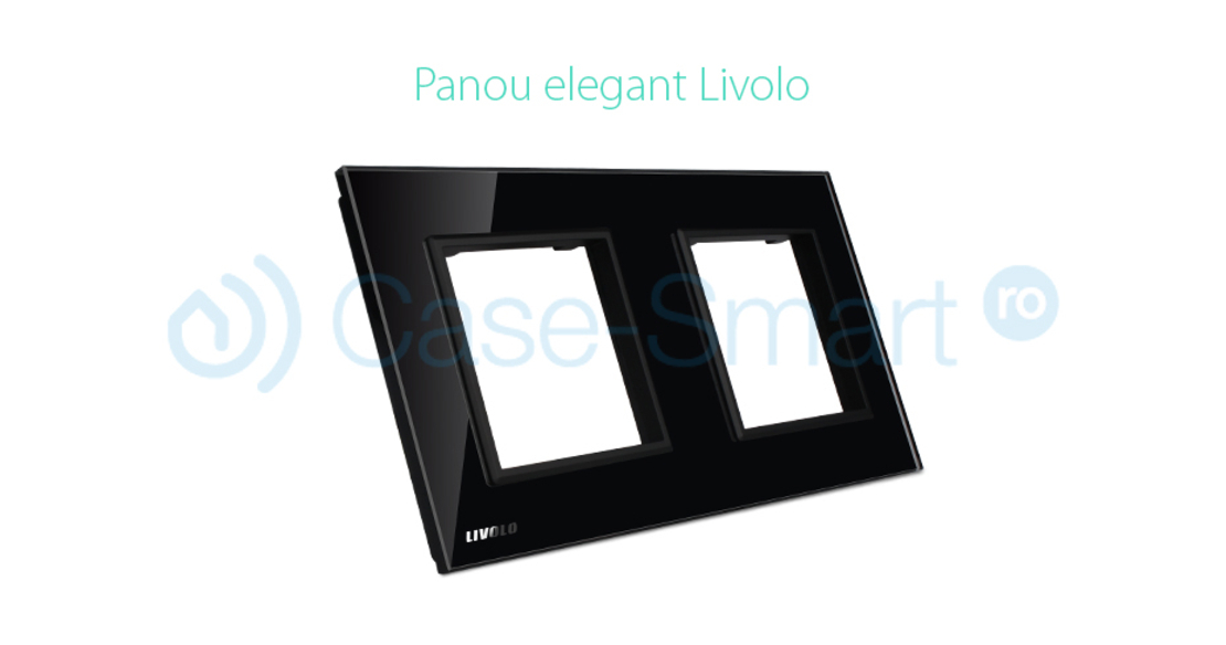 Rama priza dubla Livolo din sticla, negru