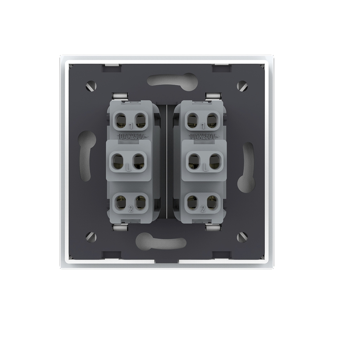 Intrerupator Dublu Mecanic Cap Scara LIVOLO cu Rama din Sticla - Serie Noua, alb