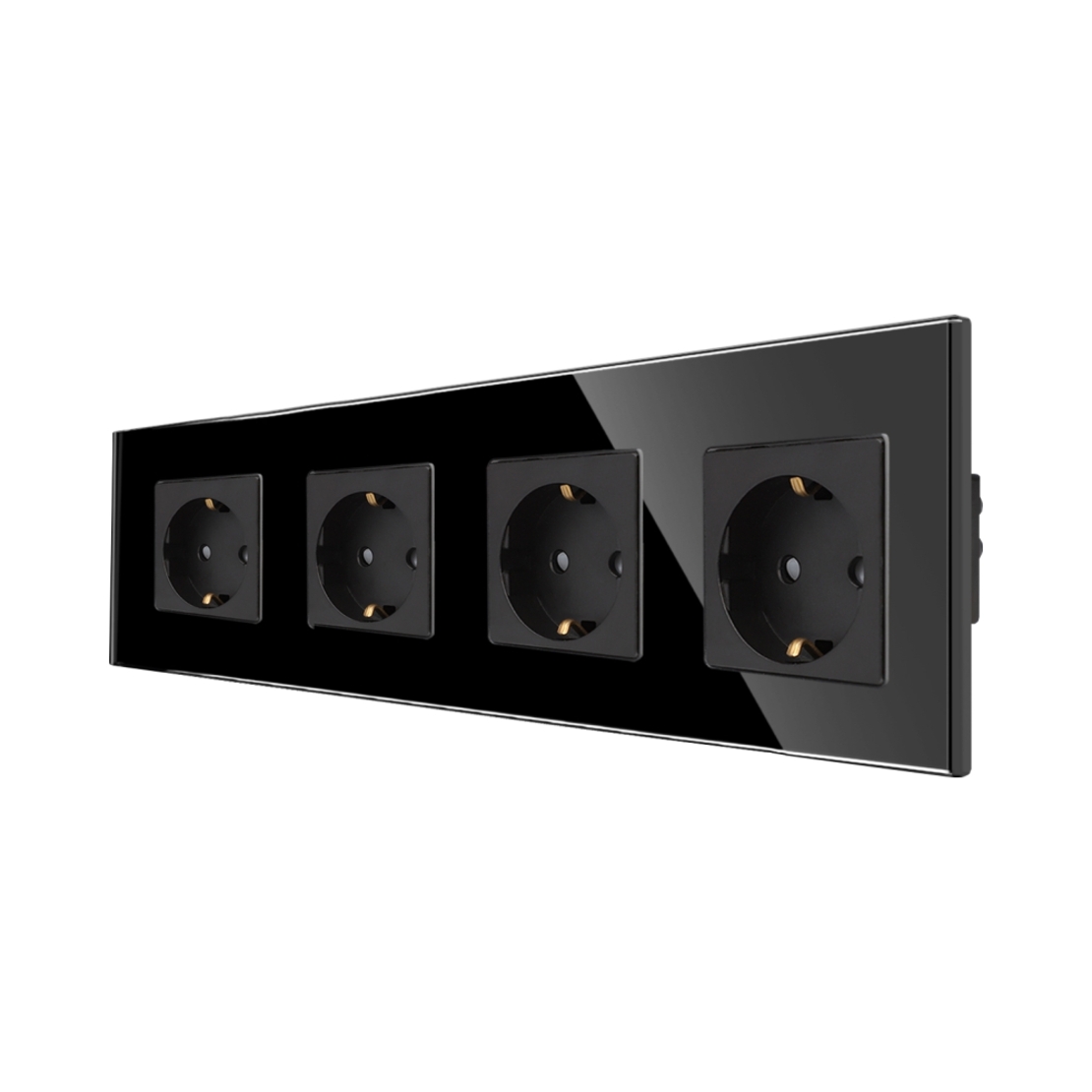 Priza Cvadrupla LUXION cu rama din sticla, negru