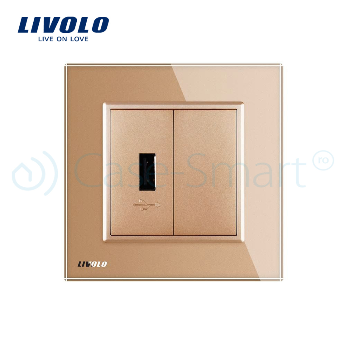 Priza USB Livolo cu rama din sticla, auriu