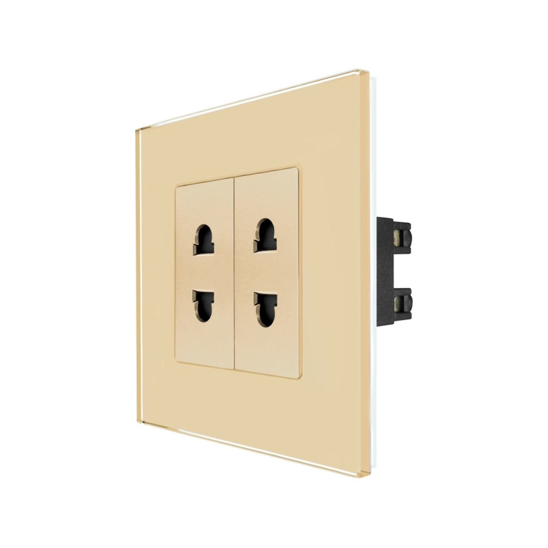 Priza Dubla cu Module Inguste cu Rama din Sticla LUXION, auriu