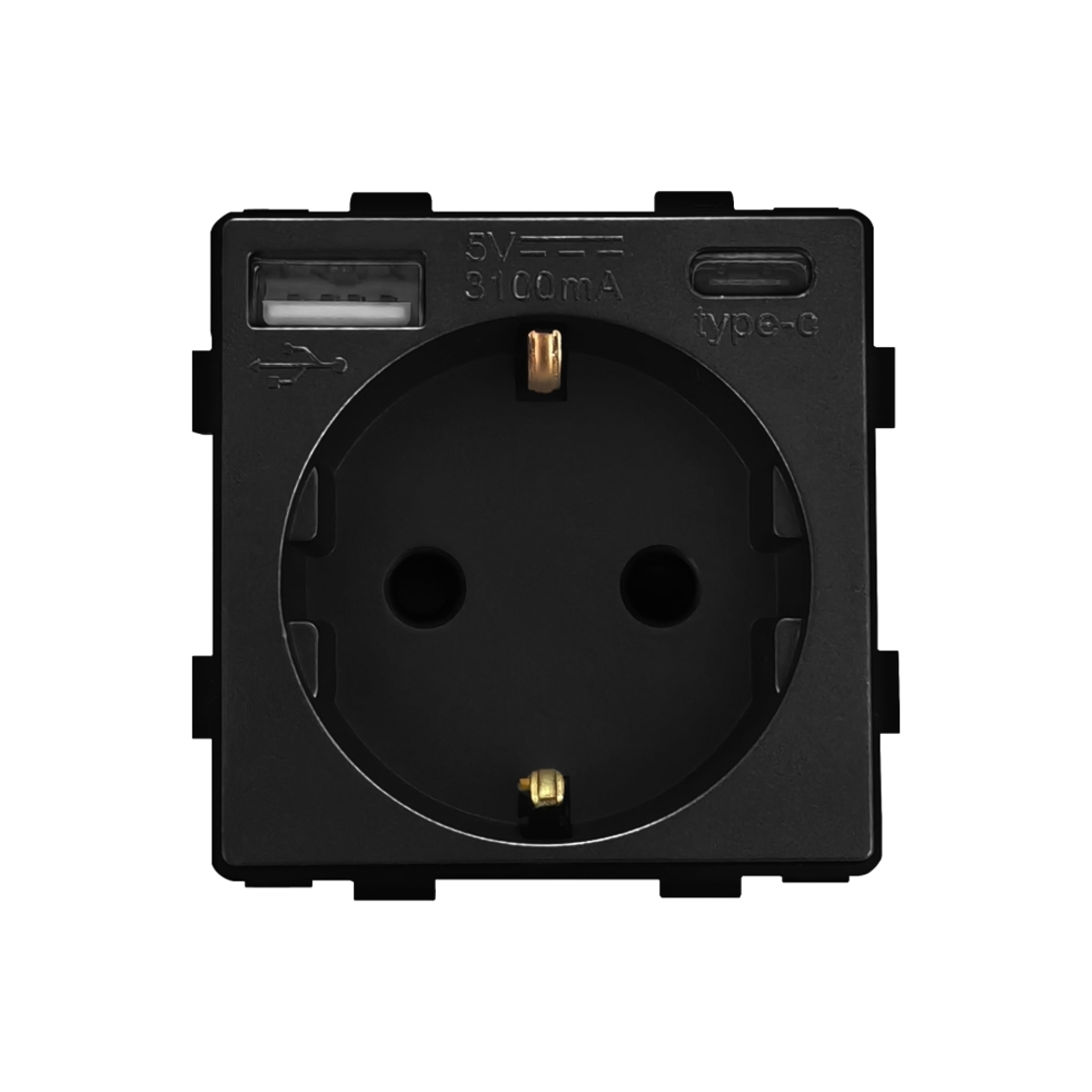 Modul Priza Simpla + USB-A + USB-C LUXION, negru