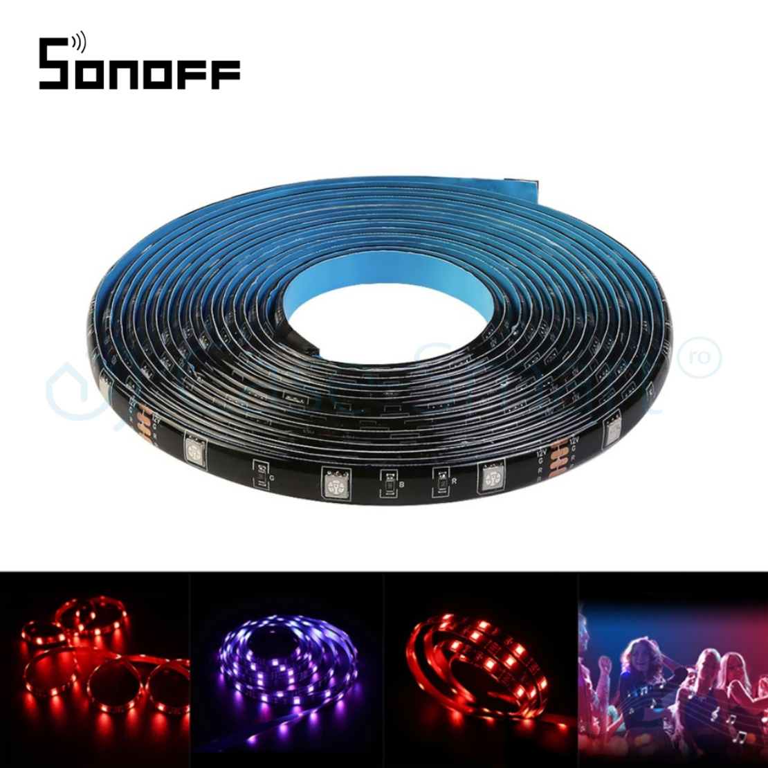 Banda inteligenta Wireless Light Strip LED RGB Sonoff L1, Lungime 2 m, Telecomanda inclusa, Control vocal, Control de pe telefonul mobil