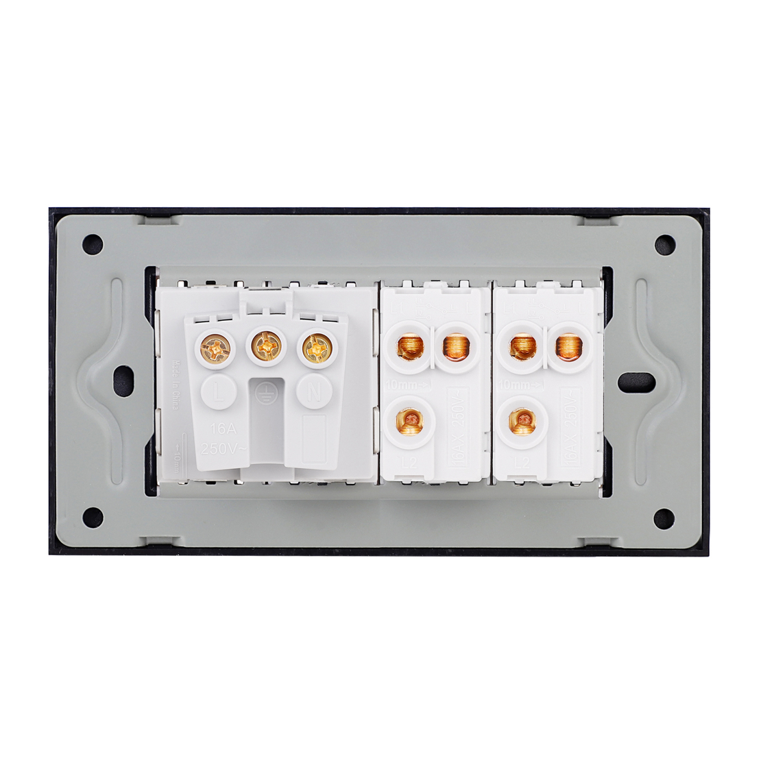 Intrerupator Dublu Cap Scara + Priza cu Rama din Sticla LUXION, Standard Italian, 4M, negru