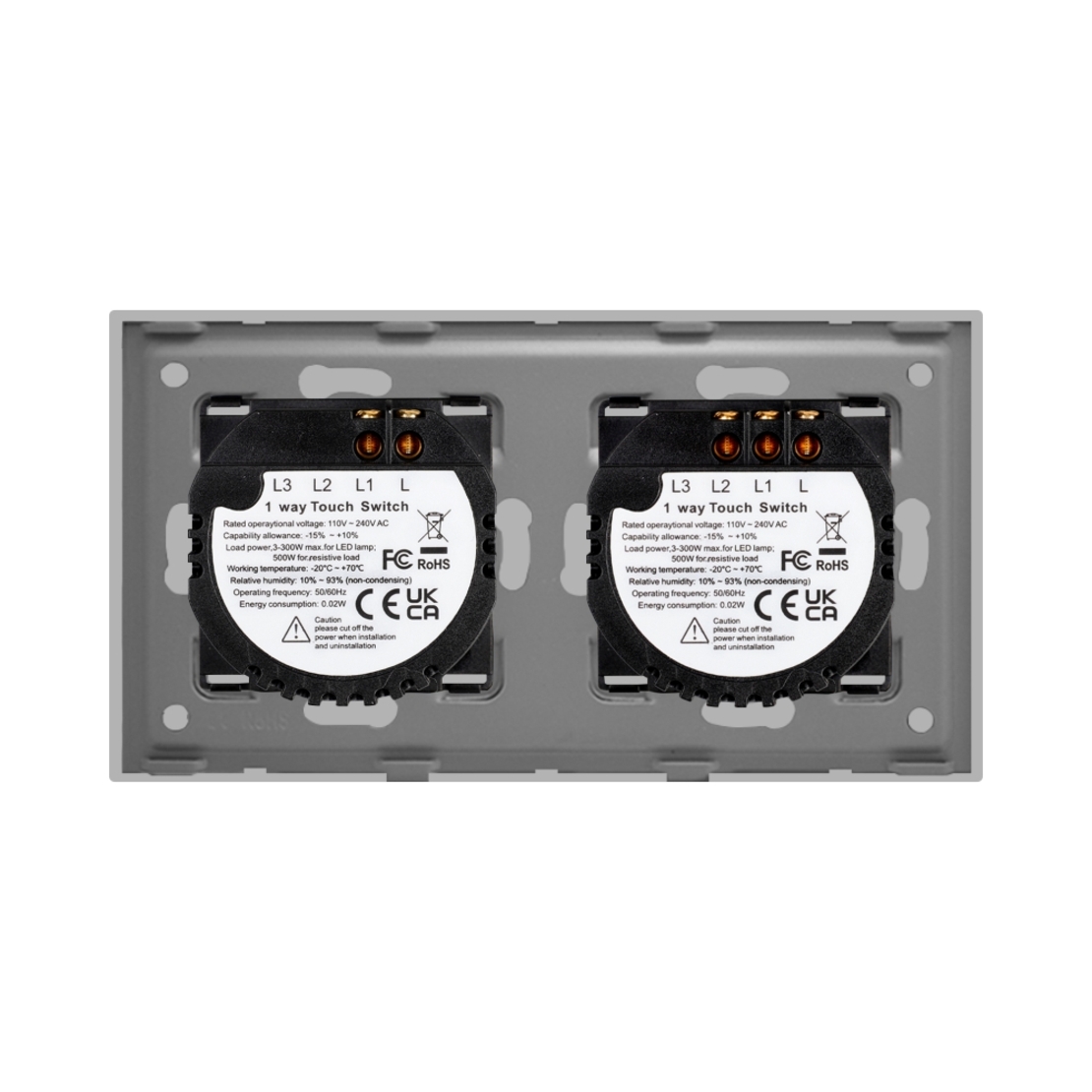 Intrerupator Dublu + Simplu cu Touch din Sticla LUXION, gri