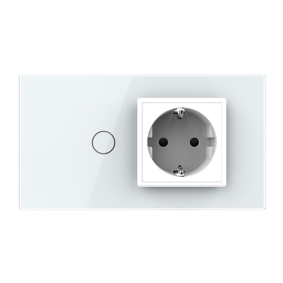 Intrerupator Simplu + Priza LIVOLO cu Rama Din Sticla, Standard Italian, 4M, alb