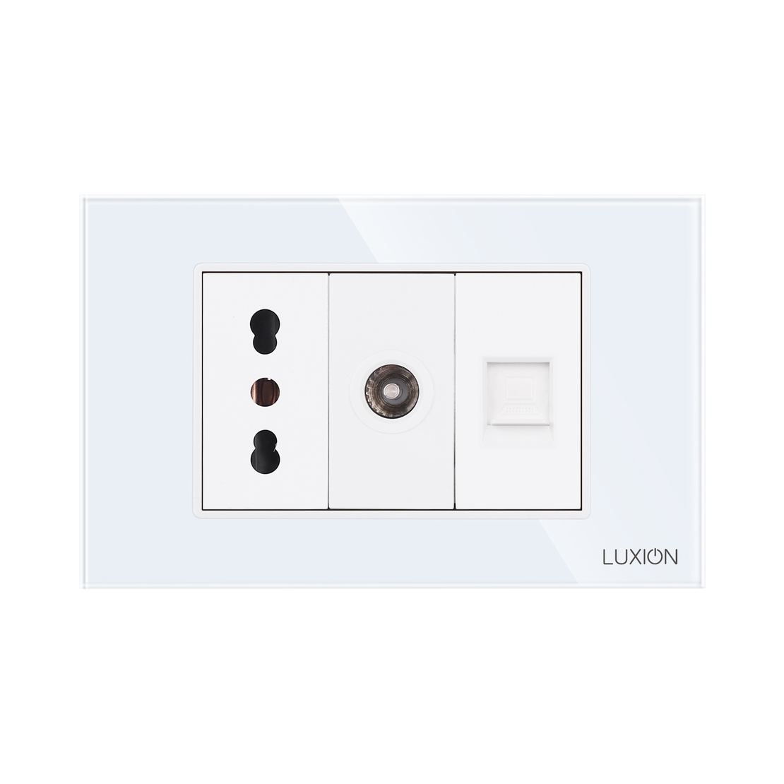 Priza Ingusta + TV + Internet cu Rama din Sticla LUXION, Standard Italian, 3M, alb