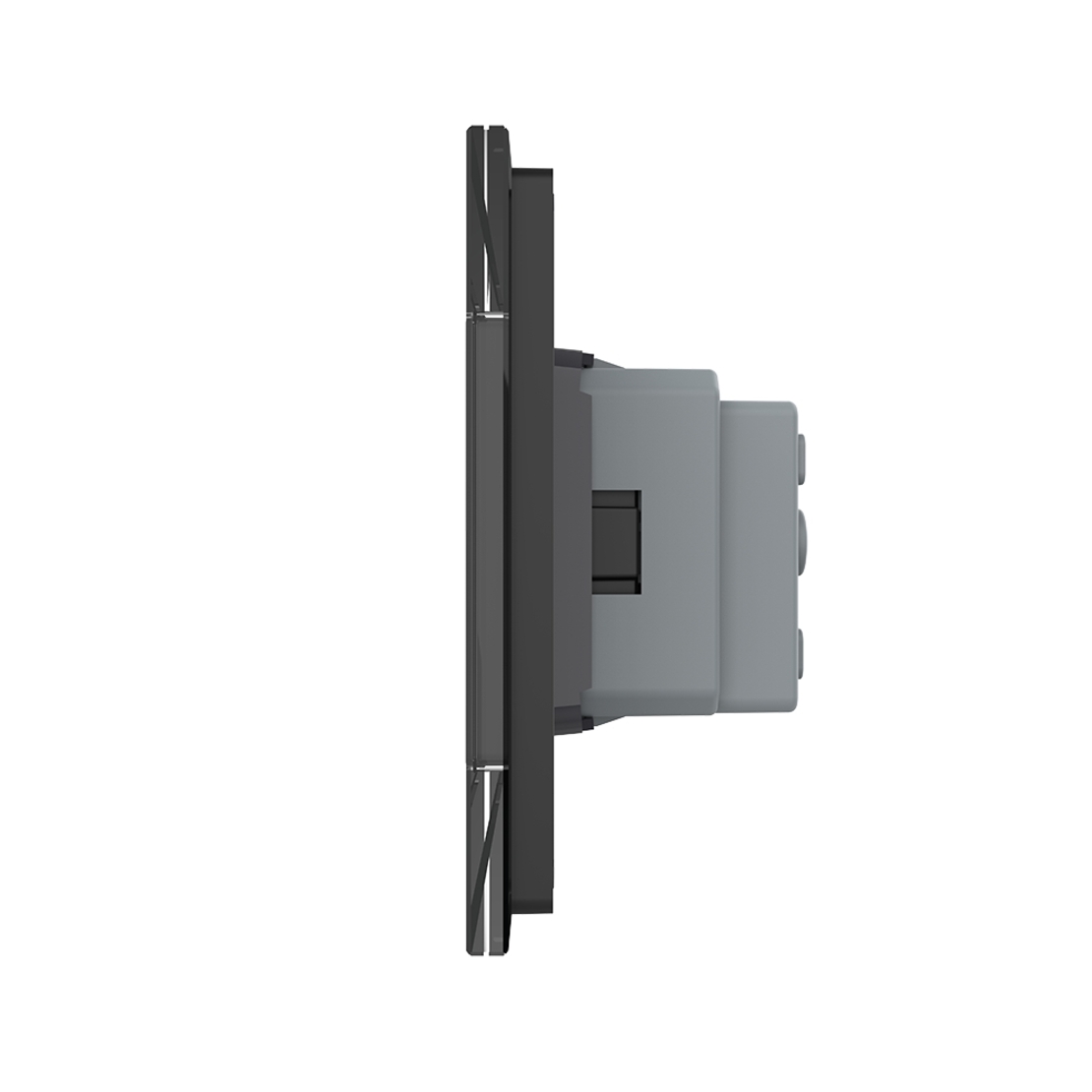 Intrerupator Simplu + Simplu + Priza LIVOLO cu Rama Din Sticla, Standard Italian, 6M, negru