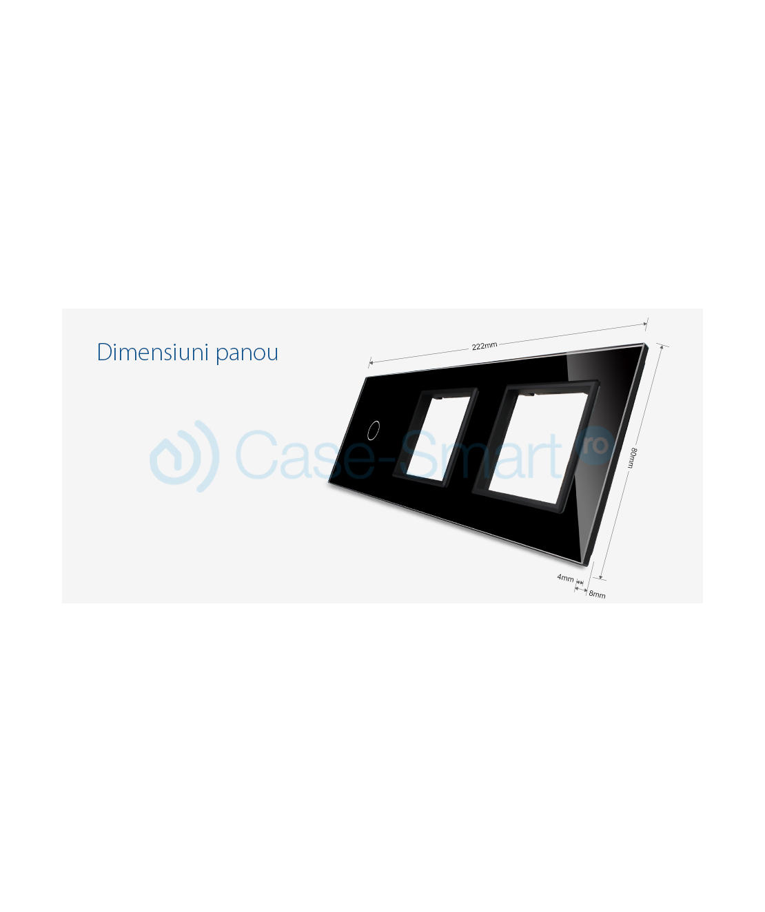 Panou intrerupator simplu cu touch si 2 prize Livolo din sticla, negru