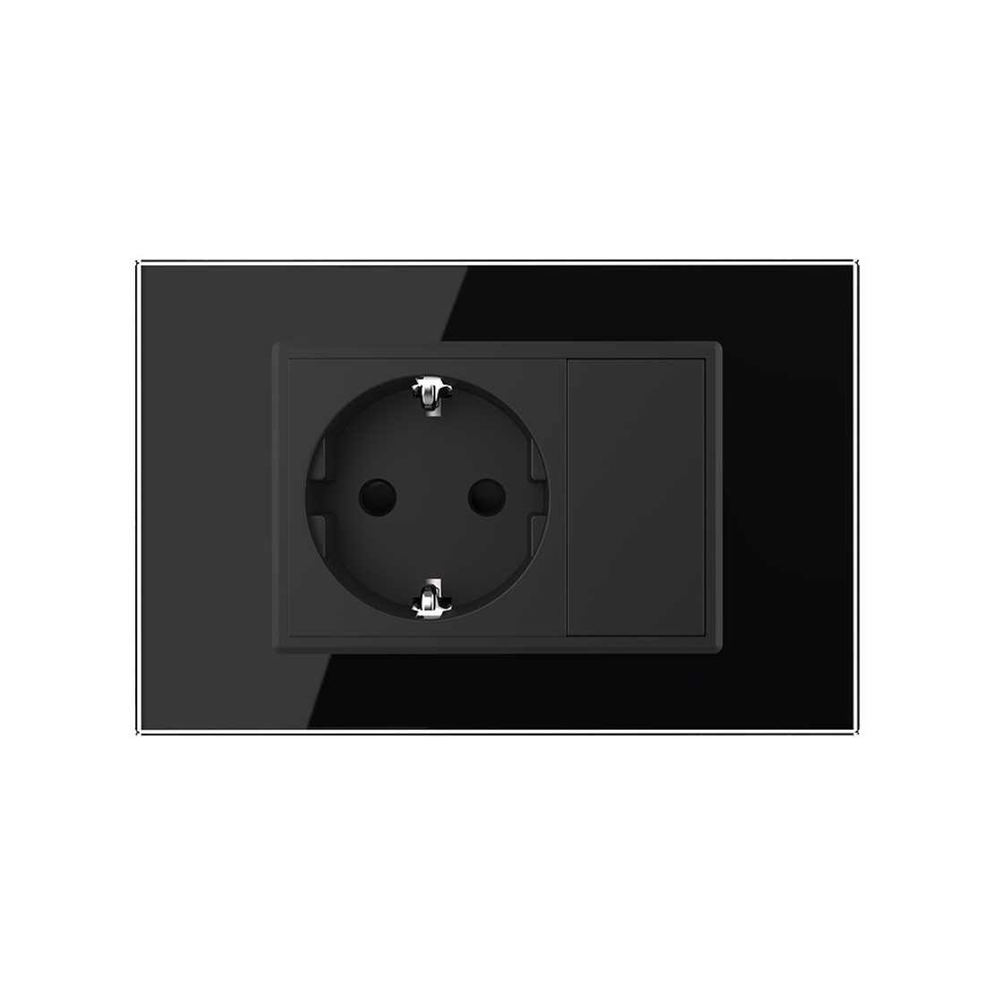 Priza simpla cu blank Livolo cu rama din sticla 3M, standard Italian, Serie noua, negru