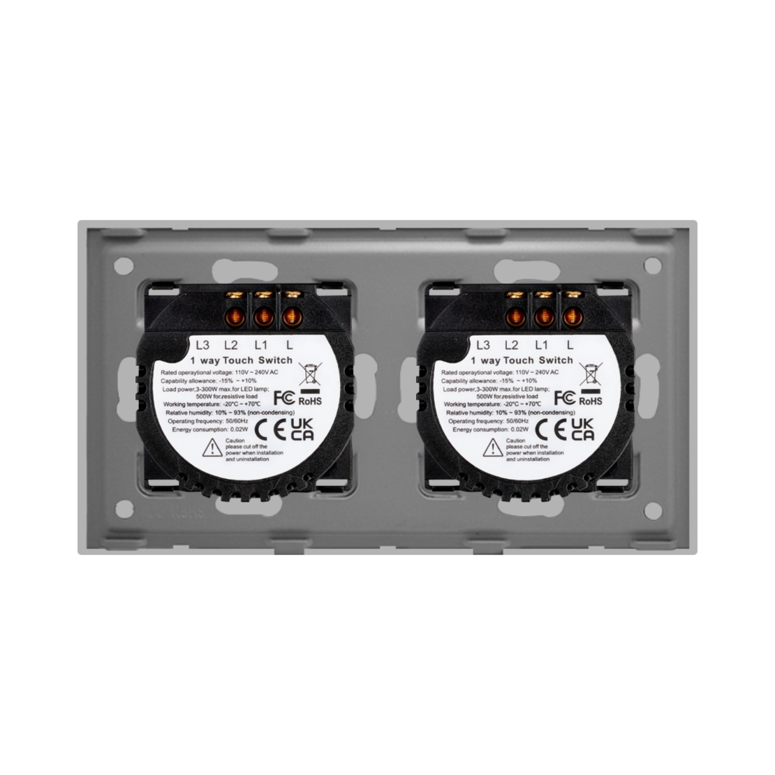 Intrerupator Dublu + Dublu cu Touch din Sticla LUXION, gri