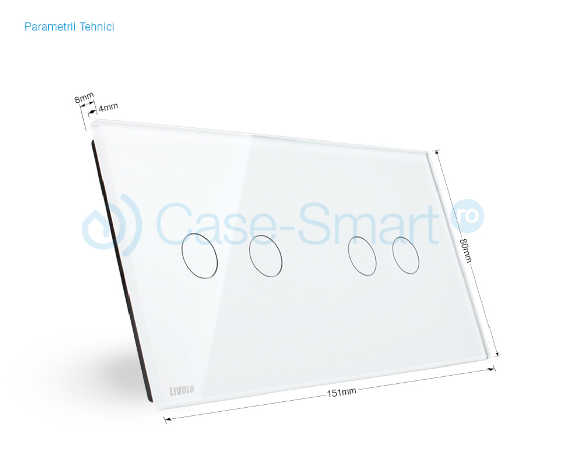 Panou intrerupator dublu+dublu cu touch Livolo din sticla, alb