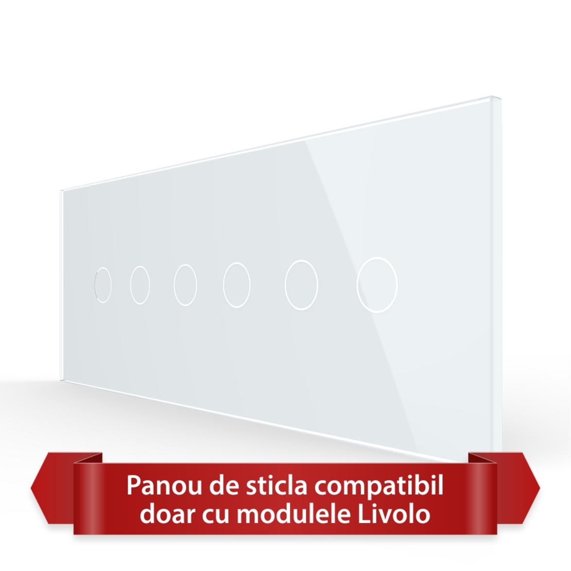 Panou Intrerupator Dublu + Dublu + Dublu cu Touch LIVOLO din Sticla, Standard Italian - 6/7M, alb