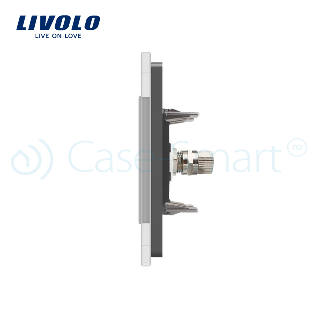 Priza dubla TV Livolo cu rama din sticla, gri