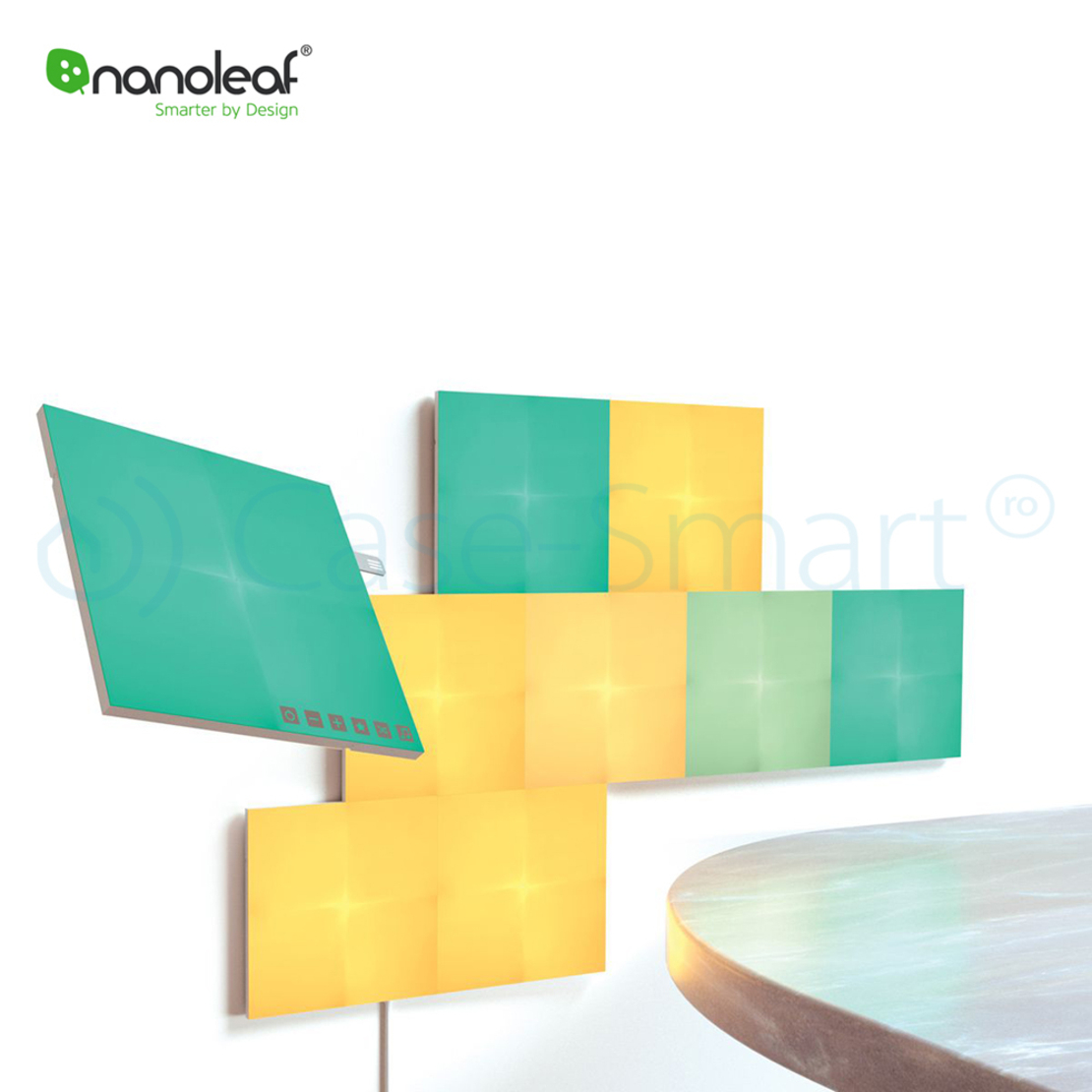 Pachet 4 Panouri luminoase inteligente Nanoleaf Canvas cu senzor muzica pentru extindere kit de baza Canvas, LED RGBW