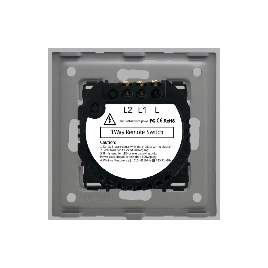 Intrerupator Dublu RF433 cu Touch din Sticla LUXION, gri