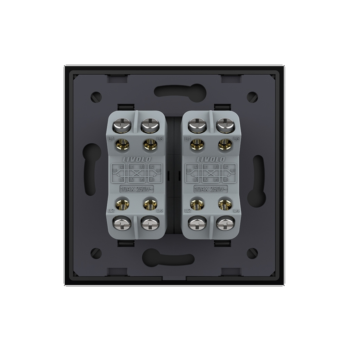 Intrerupator Dublu Mecanic Cap Cruce LIVOLO cu Rama din Sticla - Serie Noua, negru