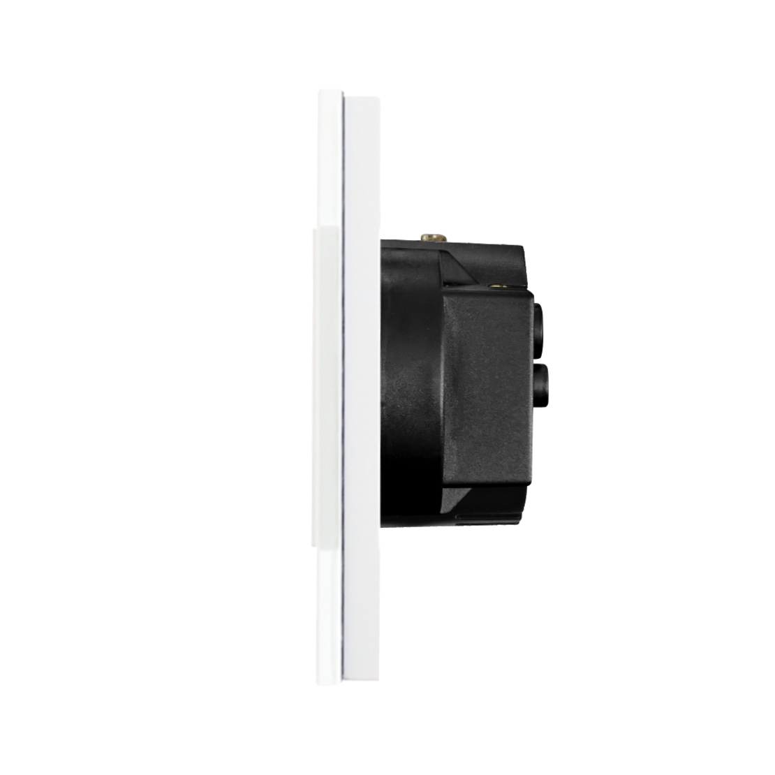 Intrerupator Simplu Cap Scara / Cruce + Priza cu Rama din Sticla LUXION, Serie A, alb