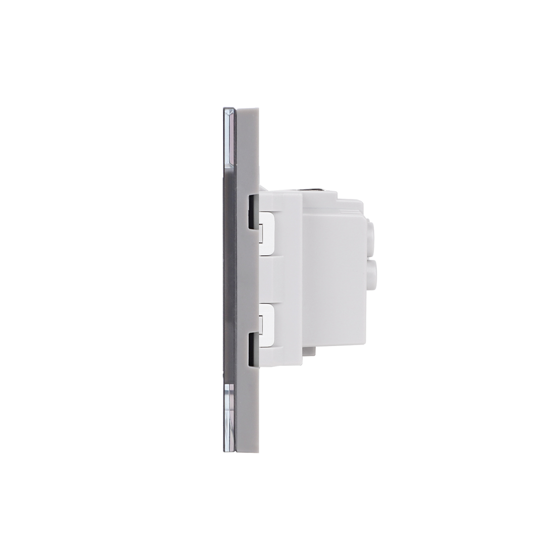 Priza Simpla si 1 Tasta Falsa cu Rama din Sticla LUXION, Standard Italian, 3M, gri