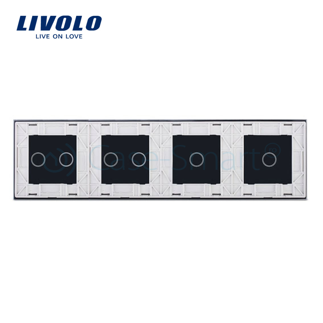 Panou intrerupator simplu+simplu+dublu+dublu cu touch LIVOLO din sticla, alb