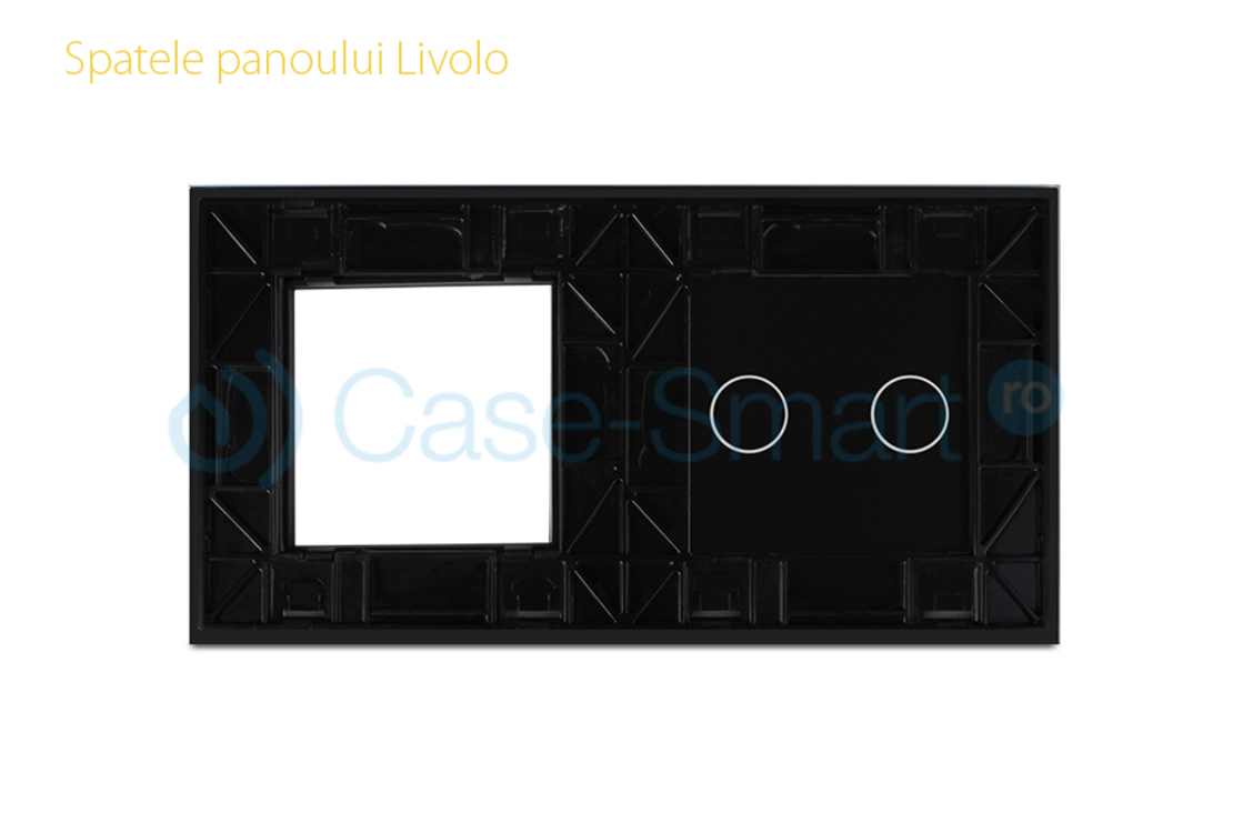 Panou intrerupator dublu cu touch + priza simpla Livolo din sticla, negru