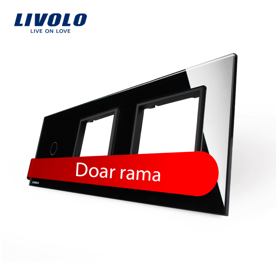Panou intrerupator simplu cu touch si 2 prize Livolo din sticla, negru