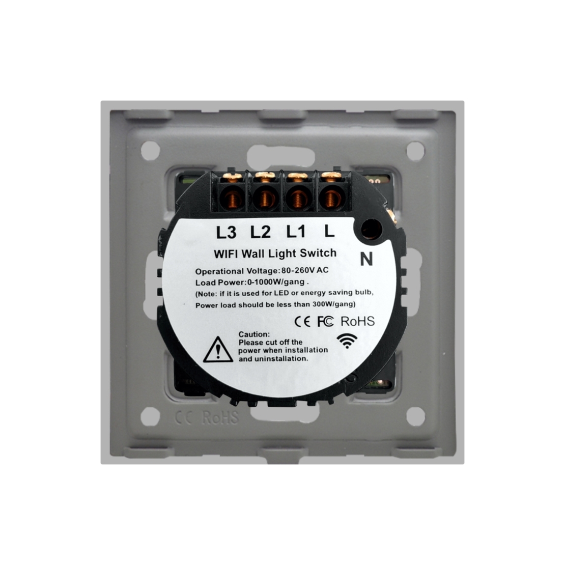 Intrerupator Triplu Wi-Fi + RF433 cu Touch din Sticla LUXION, gri