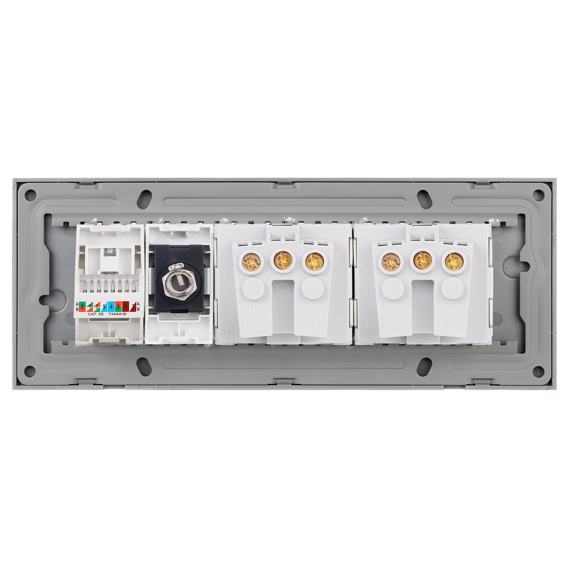 Priza Dubla Schuko + TV + Internet cu Rama din Sticla LUXION, Standard Italian, 6M, gri