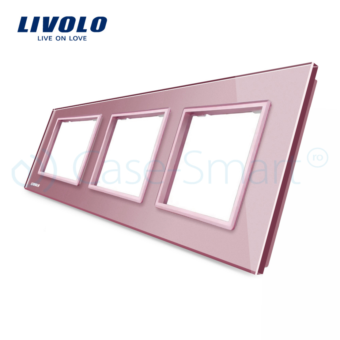 Rama priza tripla Livolo din sticla, roz
