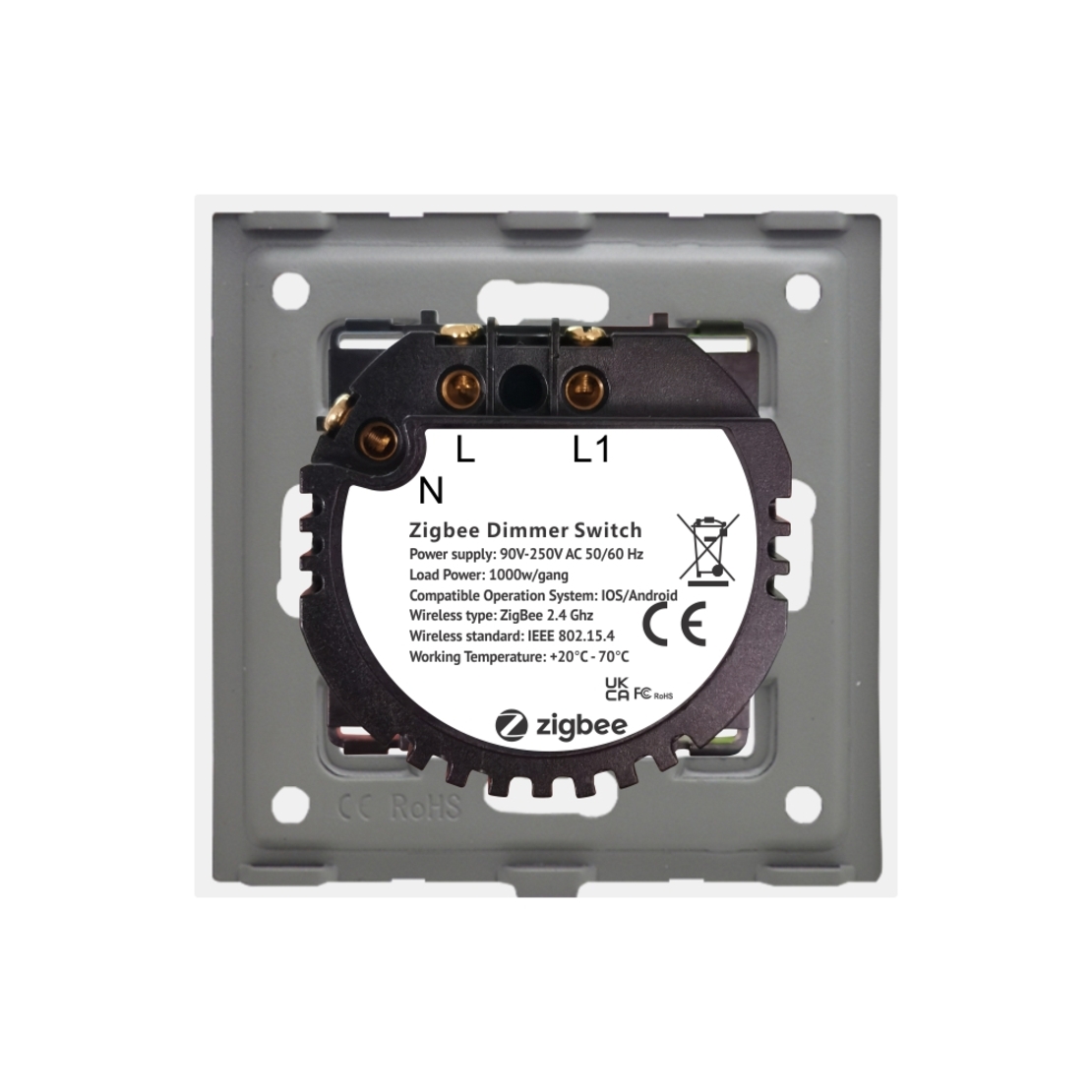 Intrerupator Simplu cu Variator cu Touch din Sticla LUXION, protocol Zigbee, alb