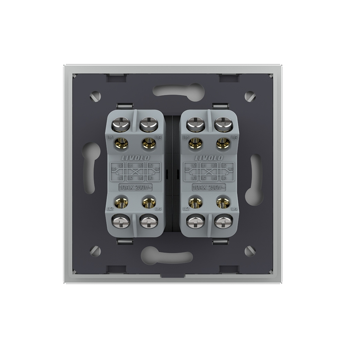 Intrerupator Dublu Mecanic Cap Cruce LIVOLO cu Rama din Sticla - Serie Noua, gri