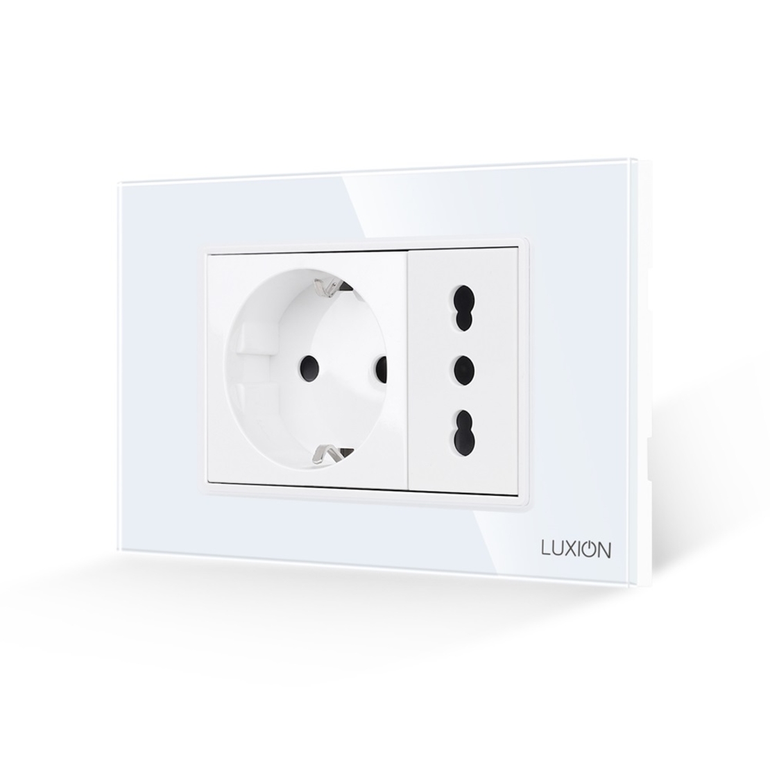 Priza Schuko + Universala Italiana cu Rama din Sticla LUXION, Standard Italian, 3M, alb