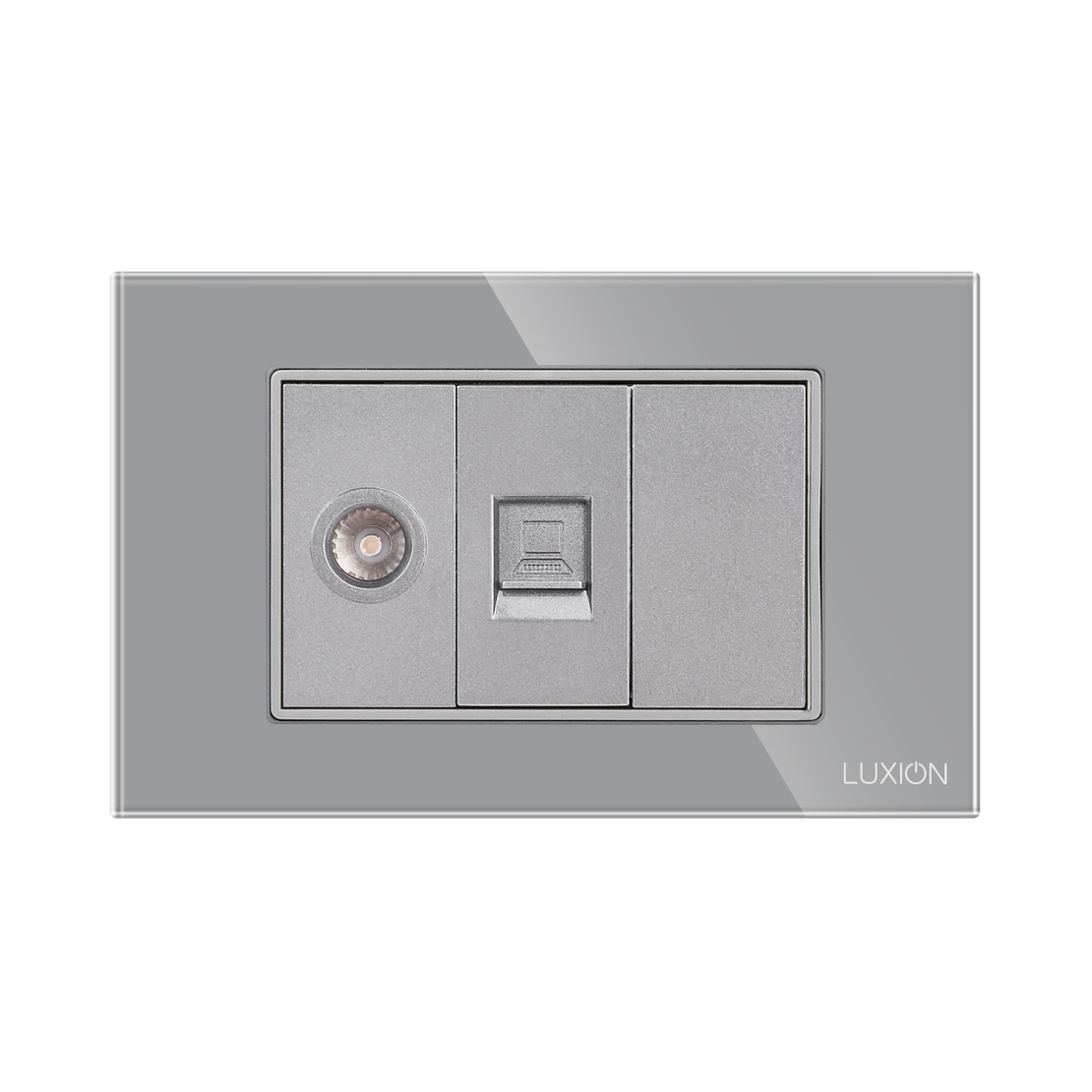 Priza TV + Internet cu Rama din Sticla LUXION, Standard Italian, 3M, gri