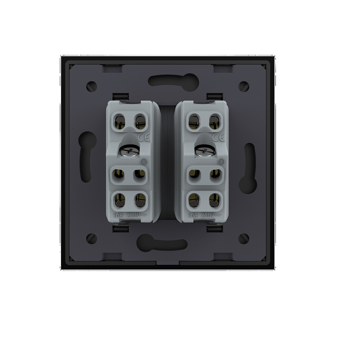 Priza dubla module inguste Livolo cu rama din sticla - standard german, negru